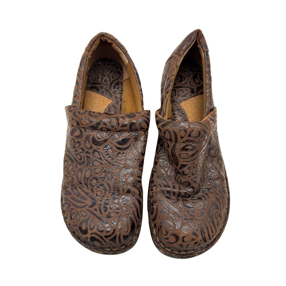 Børn Of Concept Womens Embossed Floral Leather Slip-On Clogs Size 43 Brown Retro